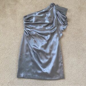 David’s Bridal Silver/Gray Formal One Shoulder Charmeuse Dress Size 10
